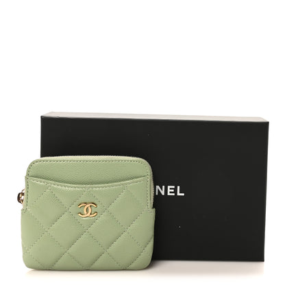 Chanel Caviar Quilted Zip Card Holder Wallet Green 8 of 8