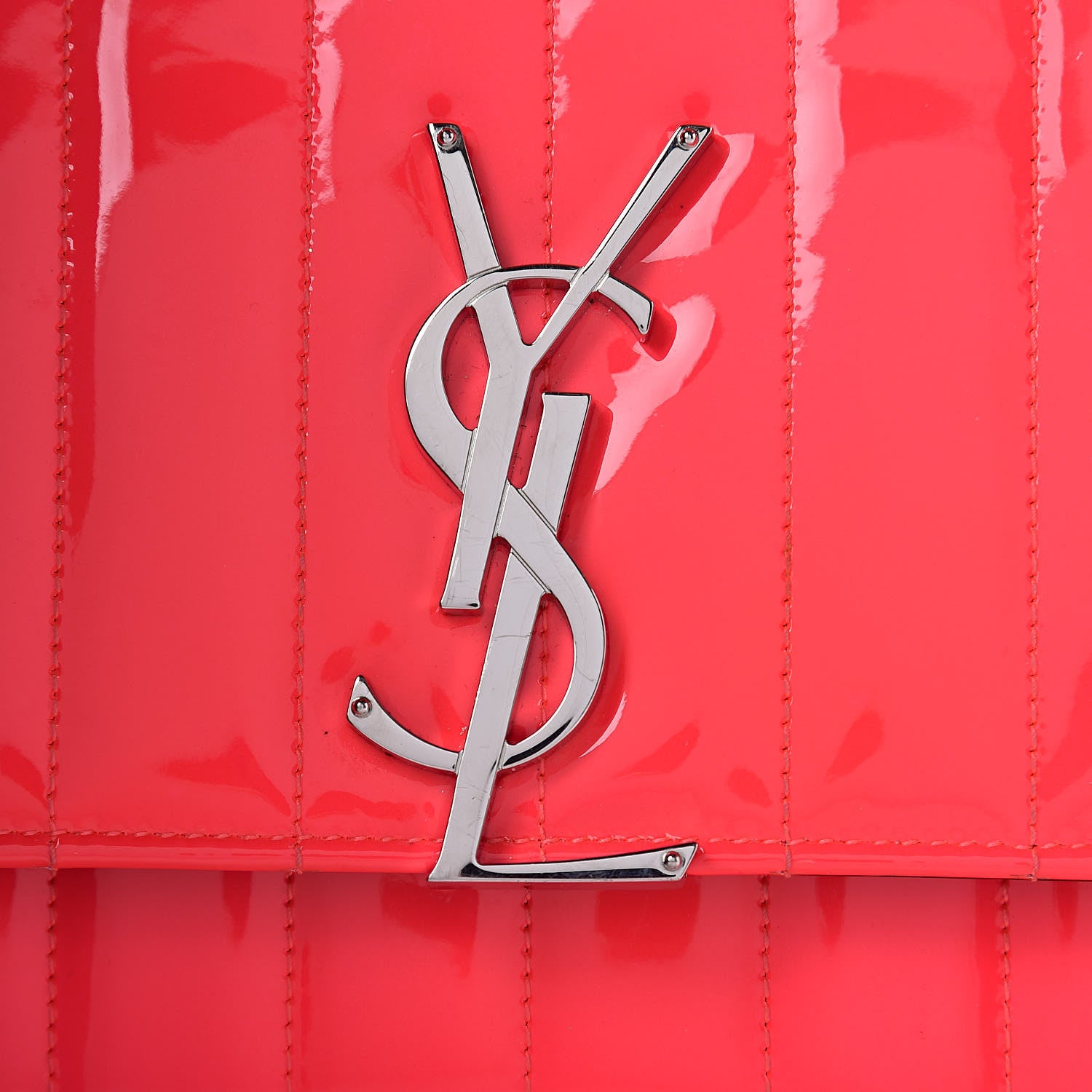 Saint Laurent Patent Calfskin Matelasse Monogram Vicky Chain Wallet Neon Pink 10 of 11