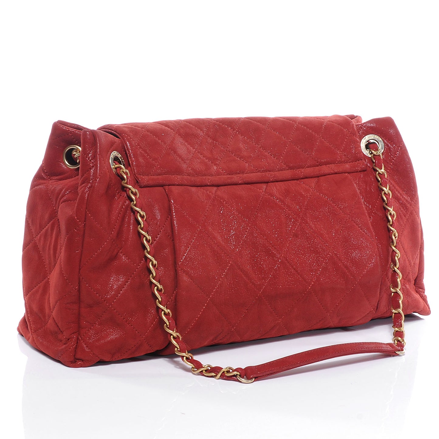 Iridescent Calfskin Chic Quilt Large Flap Red