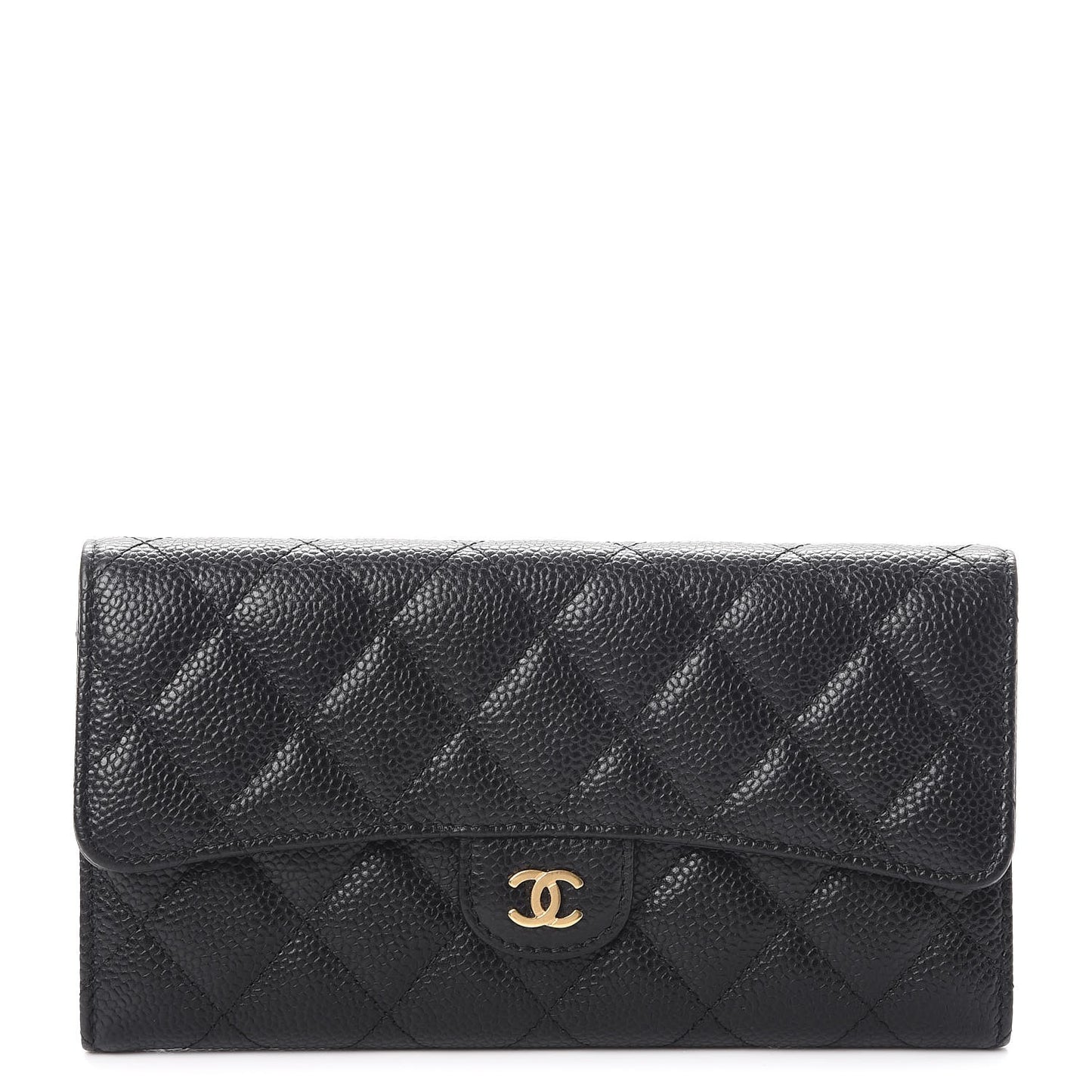 Caviar Quilted Large Gusset Flap Wallet Black