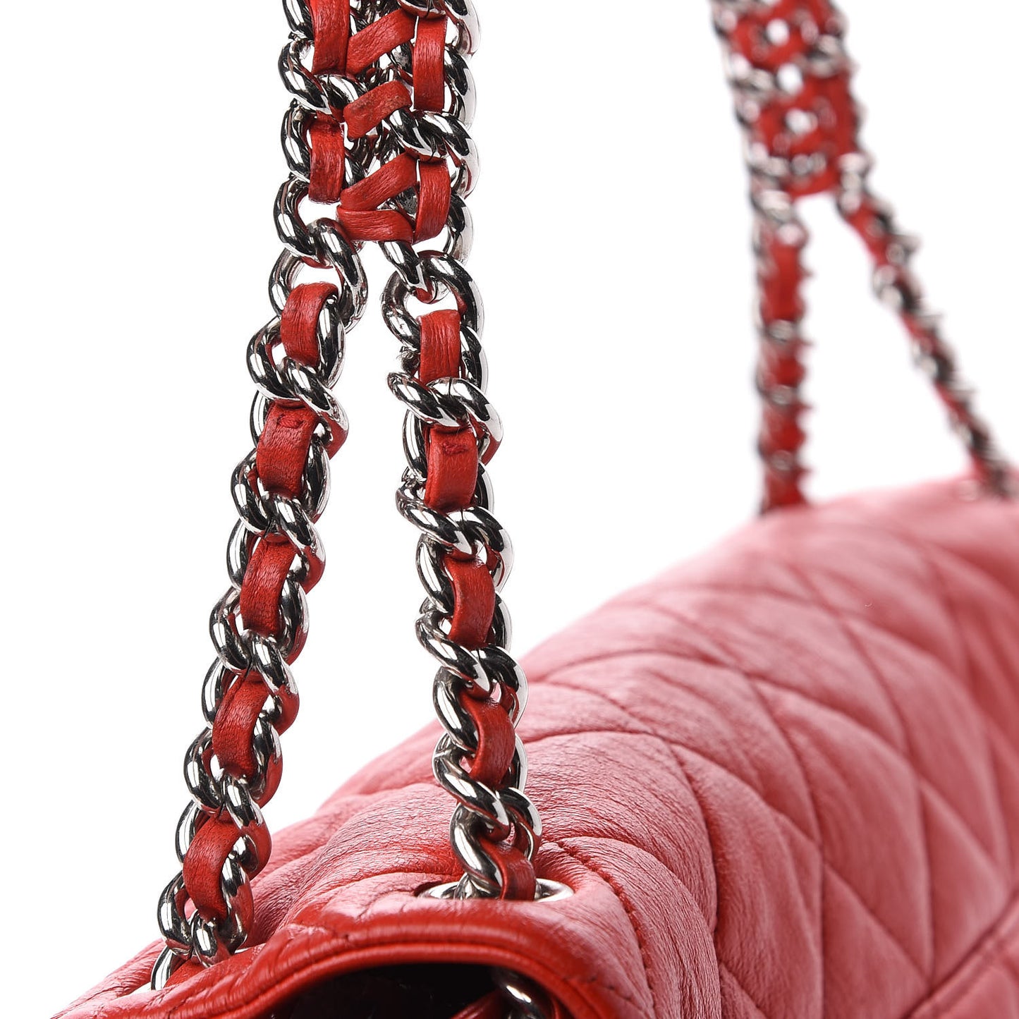 Washed Lambskin Quilted Maxi Chain Around Flap Red