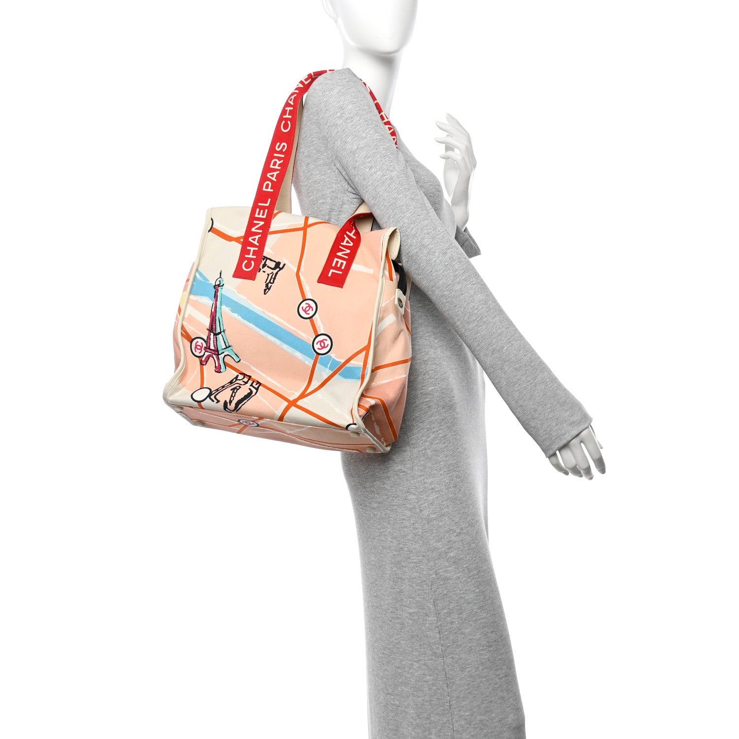 Chanel Canvas Printed Paris Map Tote Bag Red 2 of 14