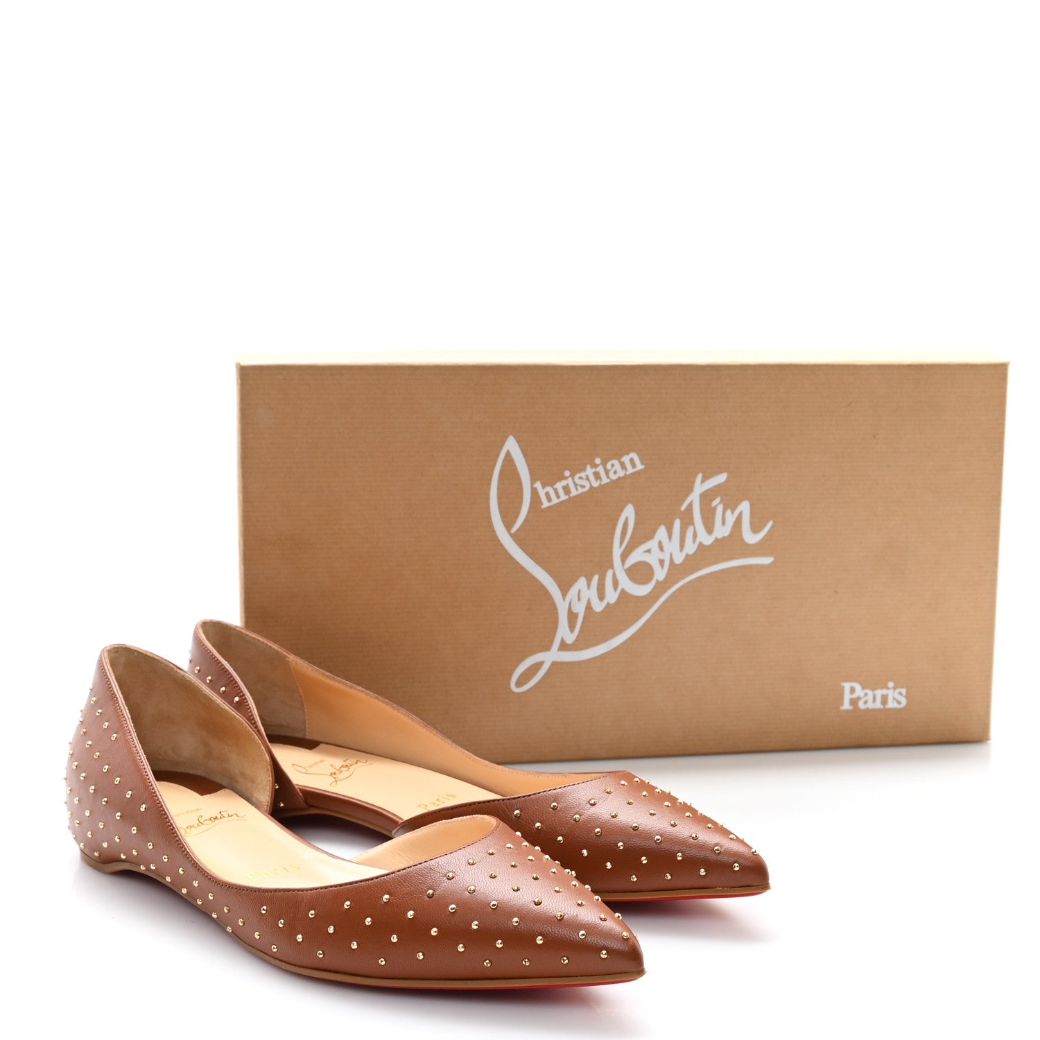 Christian Louboutin Nappa Studded Iriza Flats 37 Cuoio 1746085