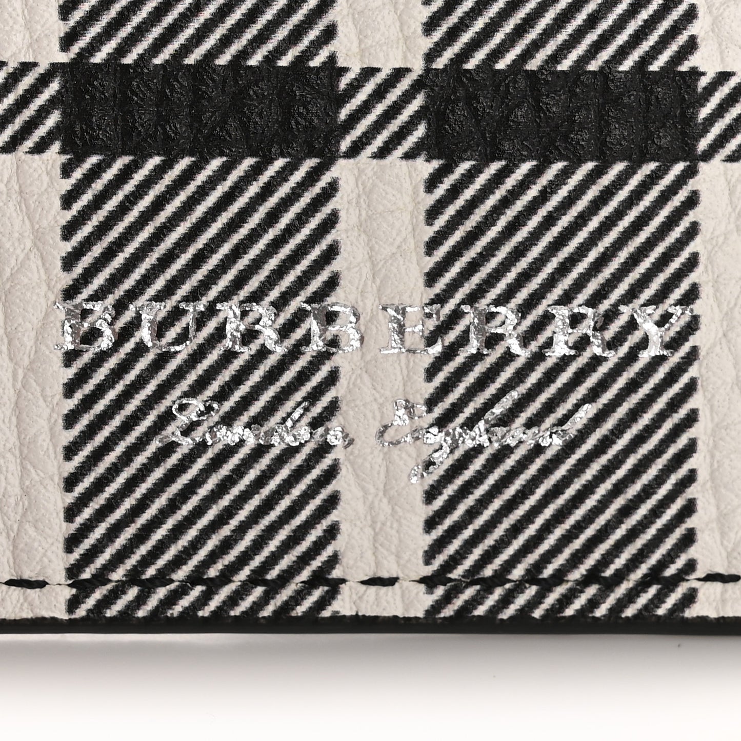 Calfskin Haymarket Check Cat Applique Card Case Black White