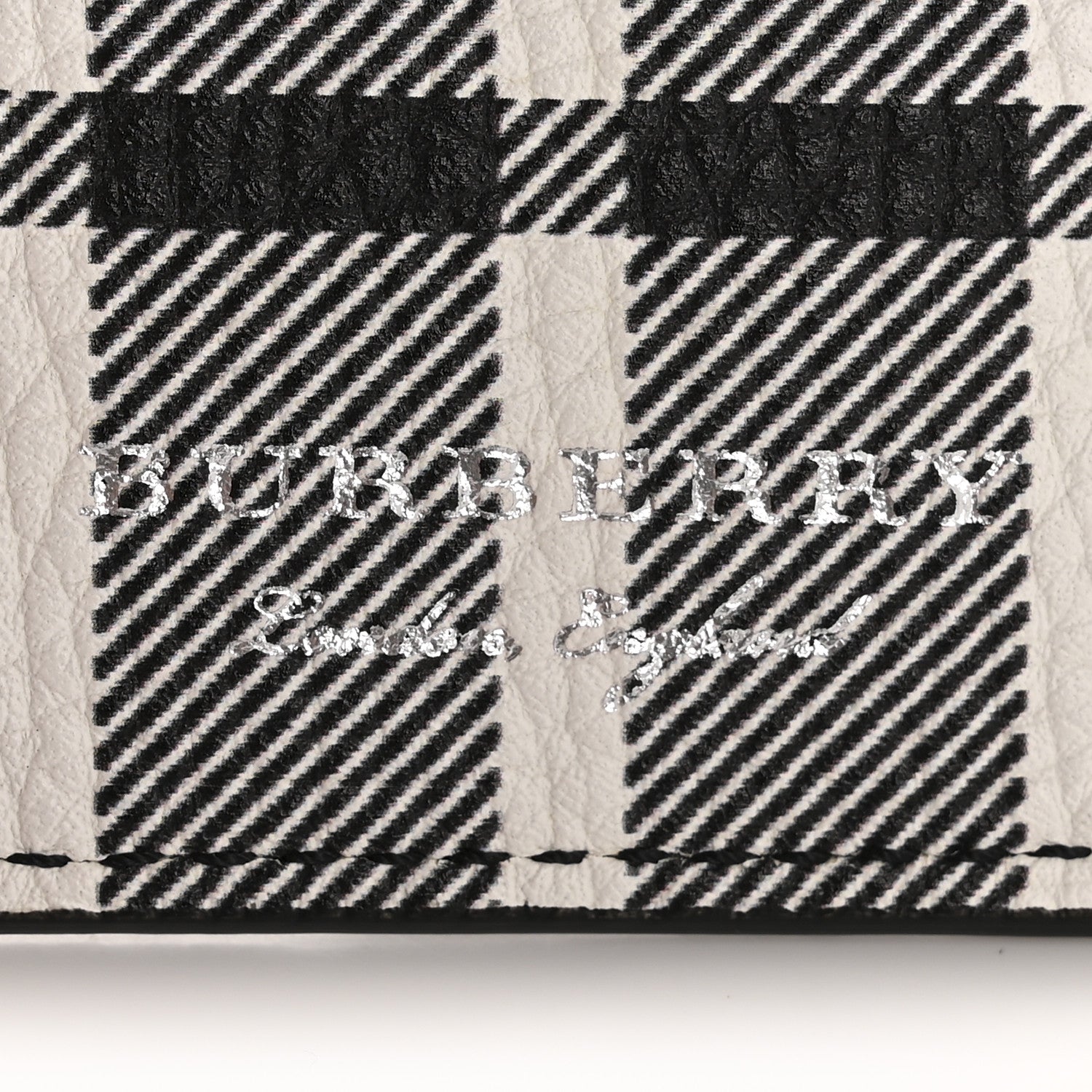 Burberry Calfskin Haymarket Check Cat Applique Card Case Black White 6 of 10