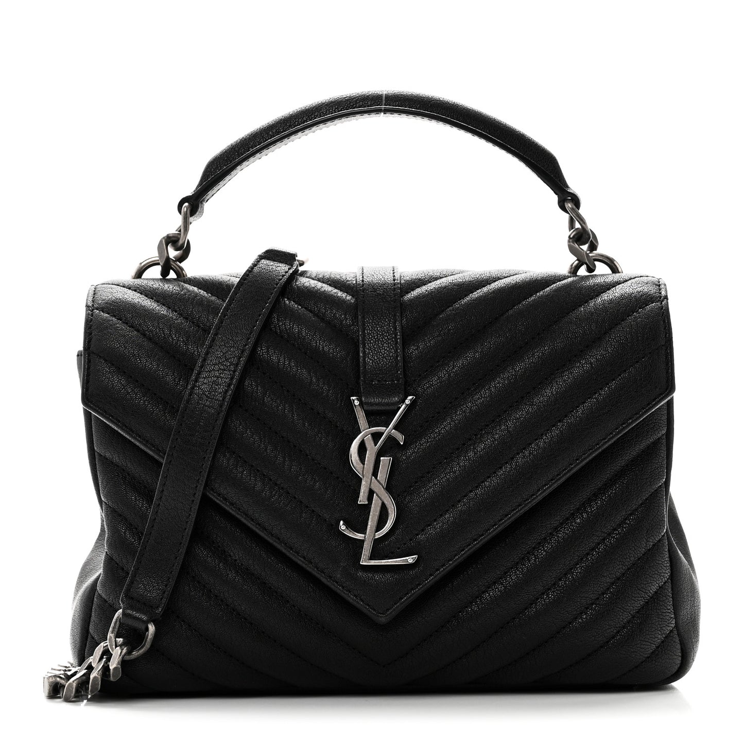 Sheepskin Matelasse Chevron Monogram Medium College Bag Black