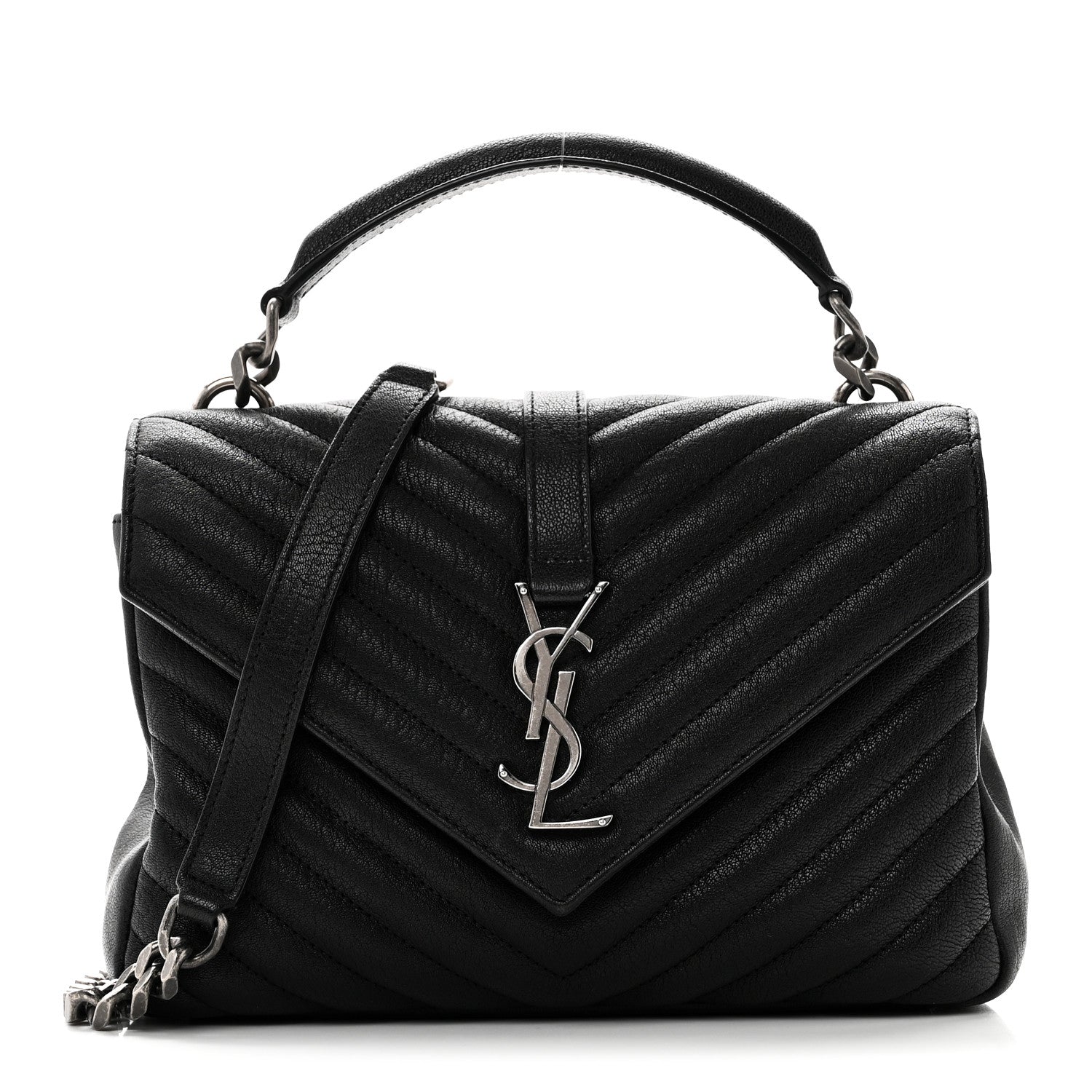 Saint Laurent Sheepskin Matelasse Chevron Monogram Medium College Bag Black 1 of 10