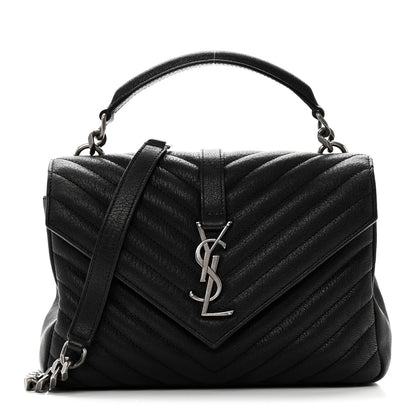 Saint Laurent Sheepskin Matelasse Chevron Monogram Medium College Bag Black 1 of 10