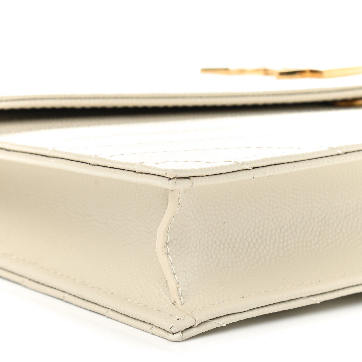 Saint Laurent Grain De Poudre Matelasse Chevron Monogram Envelope Chain Wallet Optical White 8 of 9