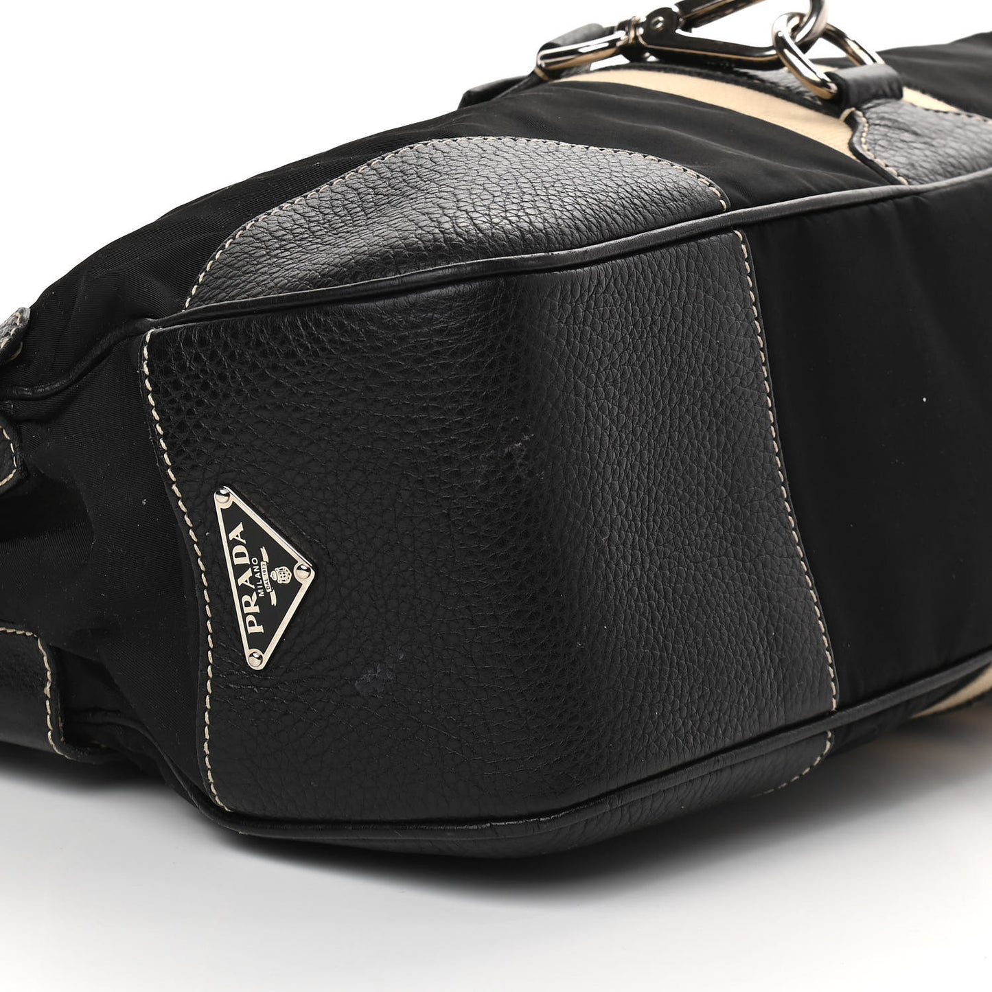 Tessuto Nylon Vitello Foldover Buckle Satchel Black