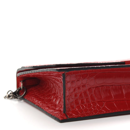 Christian Louboutin Calfskin Alligator Embossed Elisa Baguette Red 7 of 9
