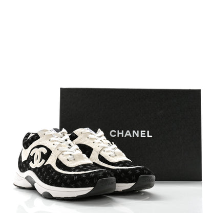 Chanel Nylon Suede Calfskin Printed CC Sneakers 38.5 White Black 9 of 9