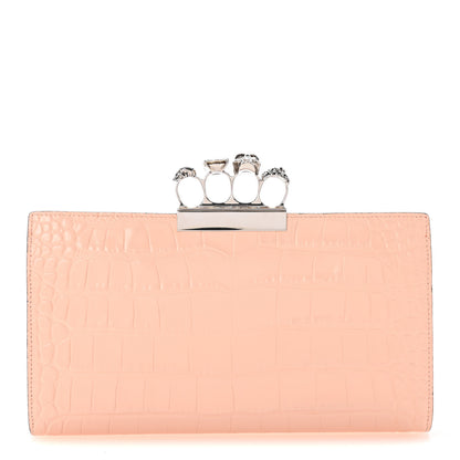Alexander McQueen Calfskin Crocodile Embossed Knuckle Flat Clutch Colurie Colurie Ivory 1 of 7