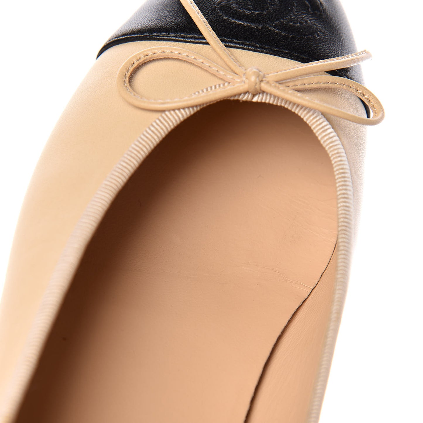 Lambskin Cap Toe CC Ballerina Flats 37 Beige Black