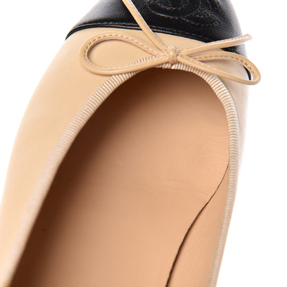 Chanel Lambskin Cap Toe CC Ballerina Flats 37 Beige Black 11 of 16