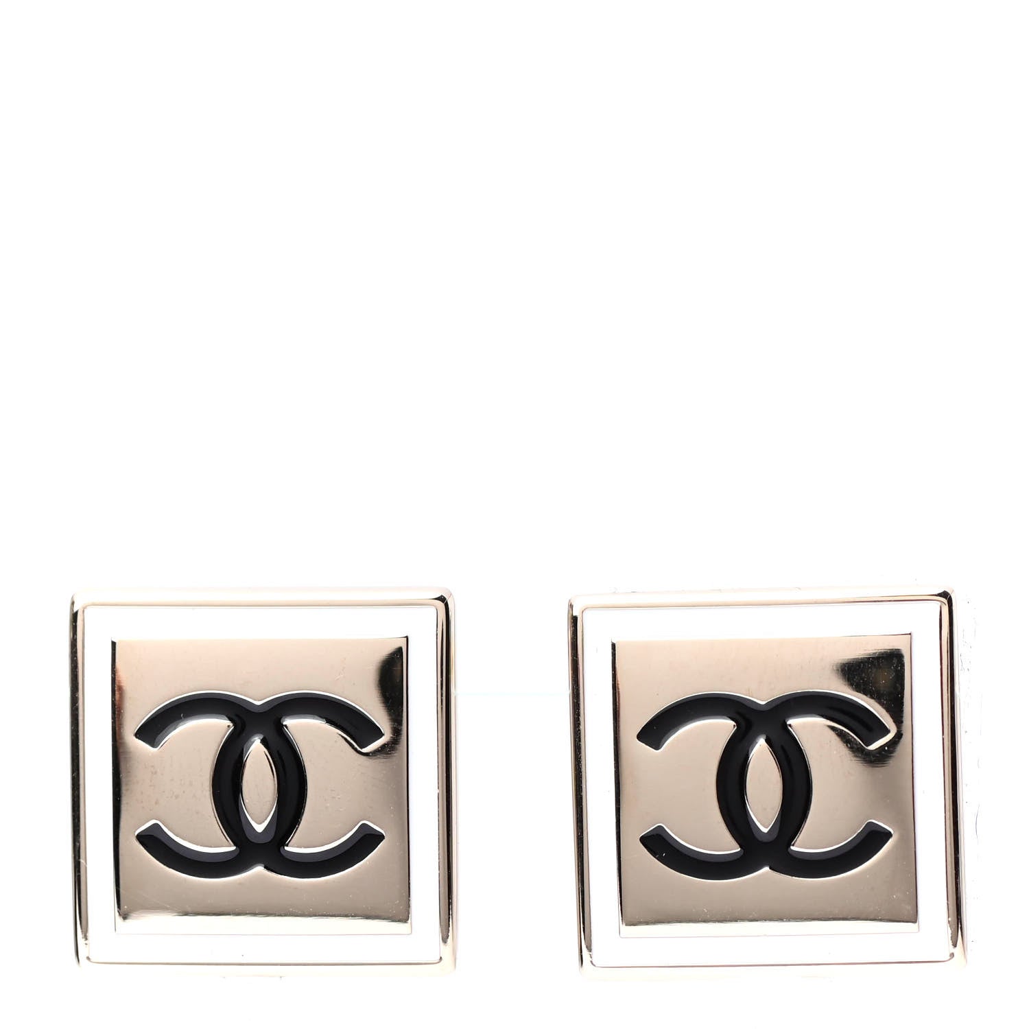 Chanel Metal Enamel CC Square Earrings Gold Black White 1 of 4