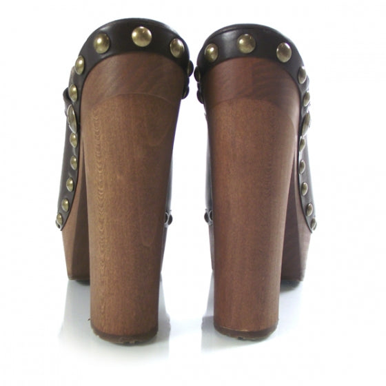 Chanel Leather Studded Clogs 38 Brown 3 of 8