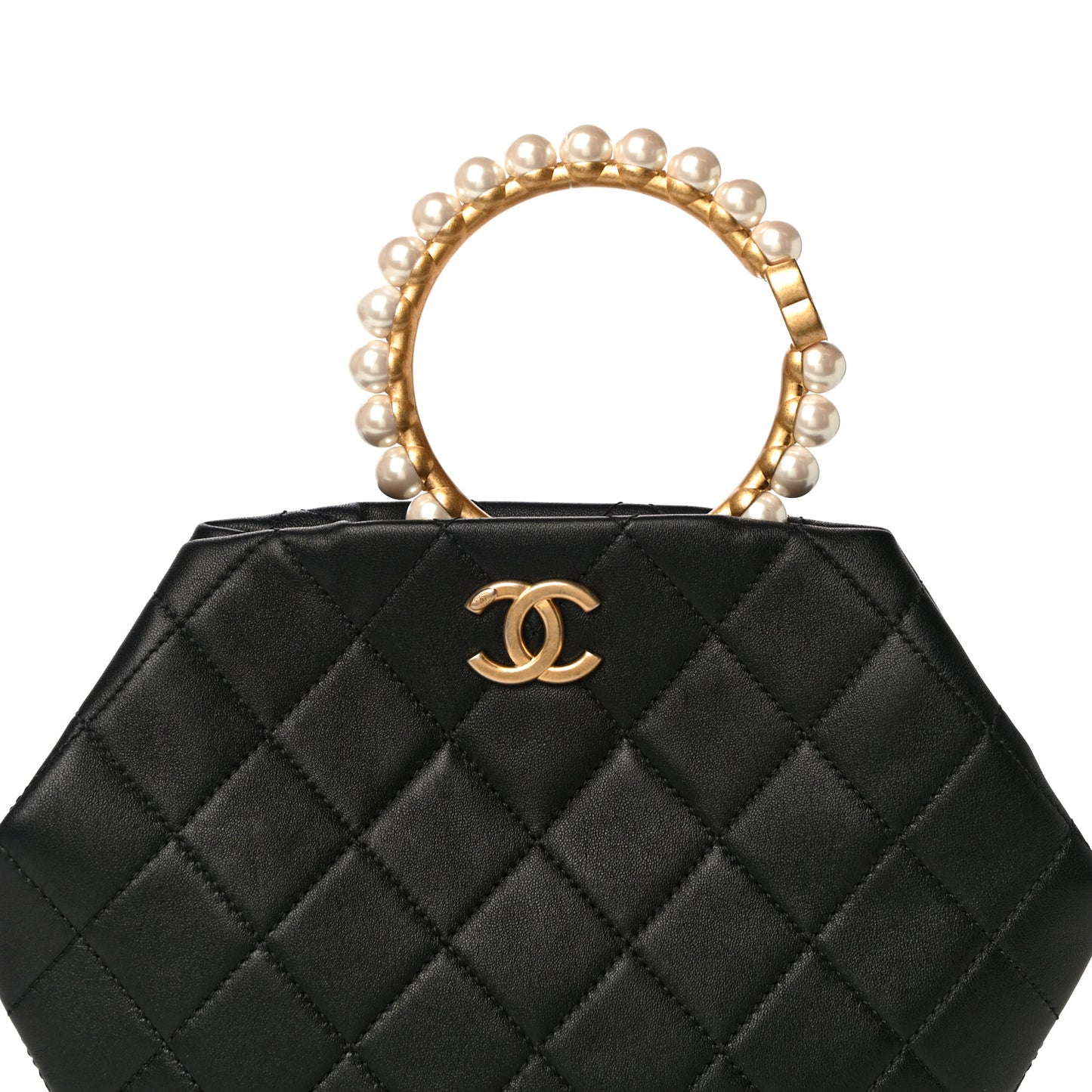 Lambskin Quilted Pearl Crown Clutch Bag Black