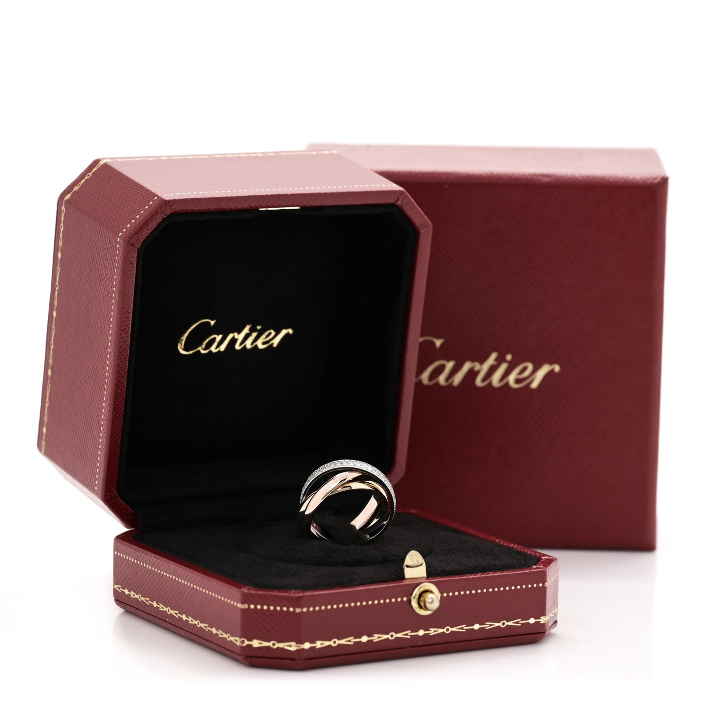 18K White Yellow Pink Gold Diamond Small Trinity Paved Ring  52 6