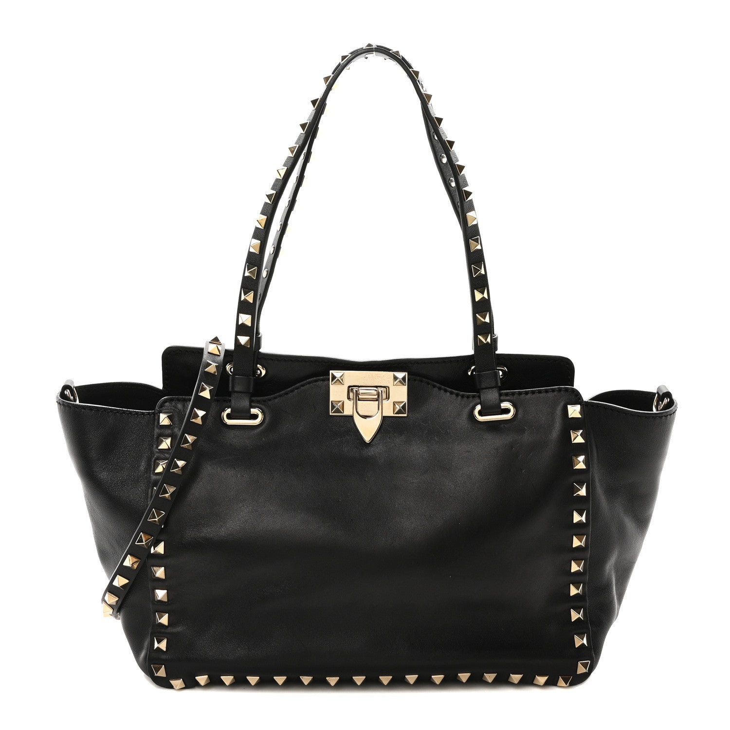 Valentino Garavani Grained Calfskin Small Rockstud Tote Black 1 of 9