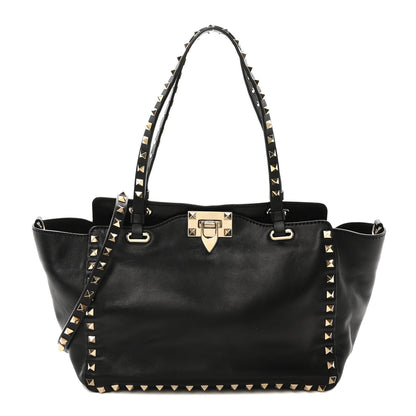 Valentino Garavani Grained Calfskin Small Rockstud Tote Black 1 of 9