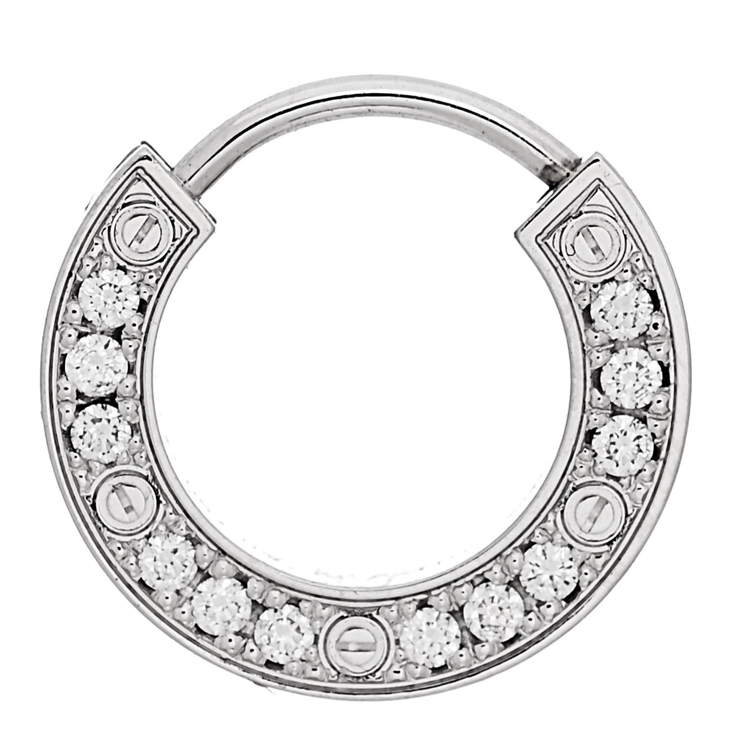 18K White Gold Diamond Pave Single LOVE Hoop Earring