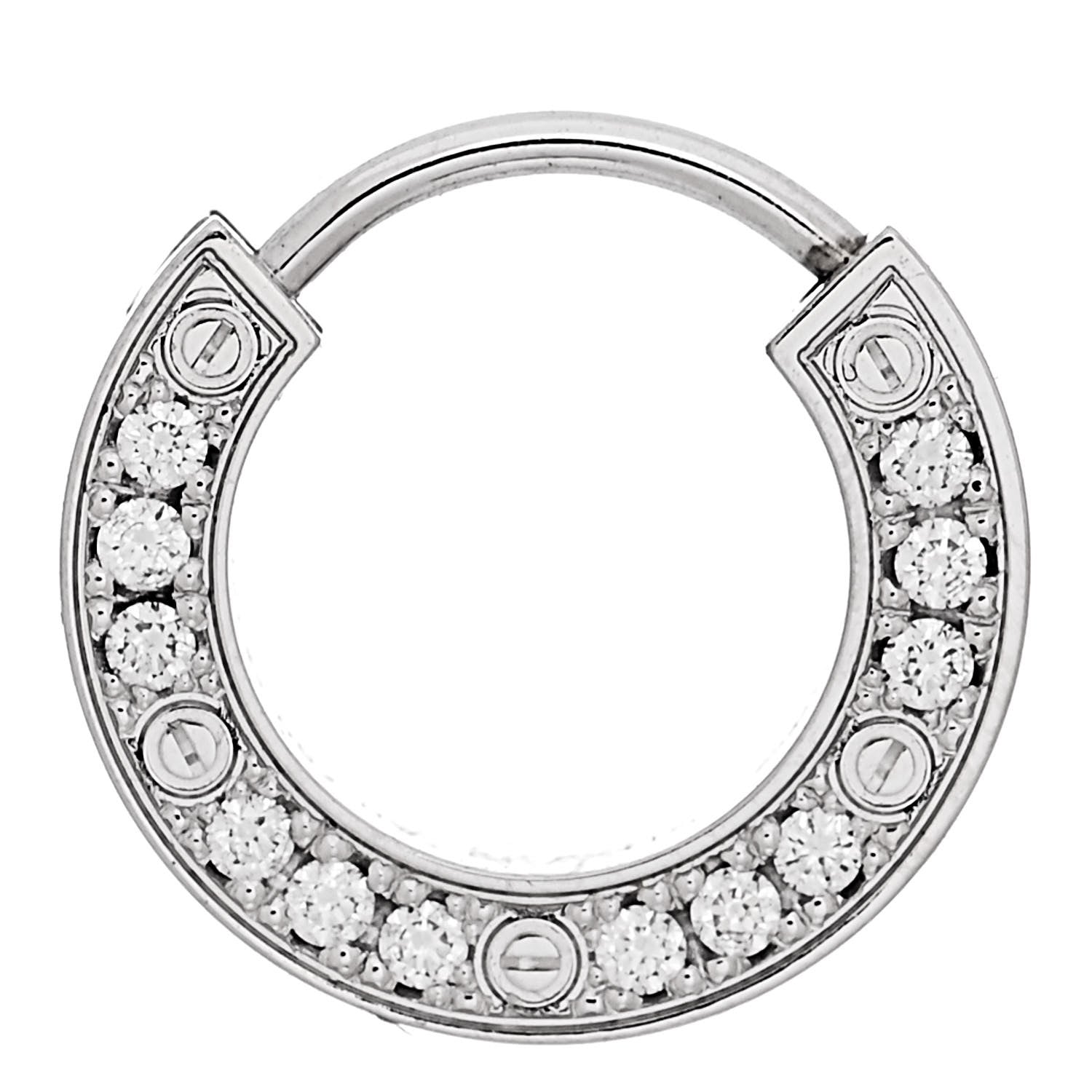 Cartier 18K White Gold Diamond Pave Single LOVE Hoop Earring 1 of 6