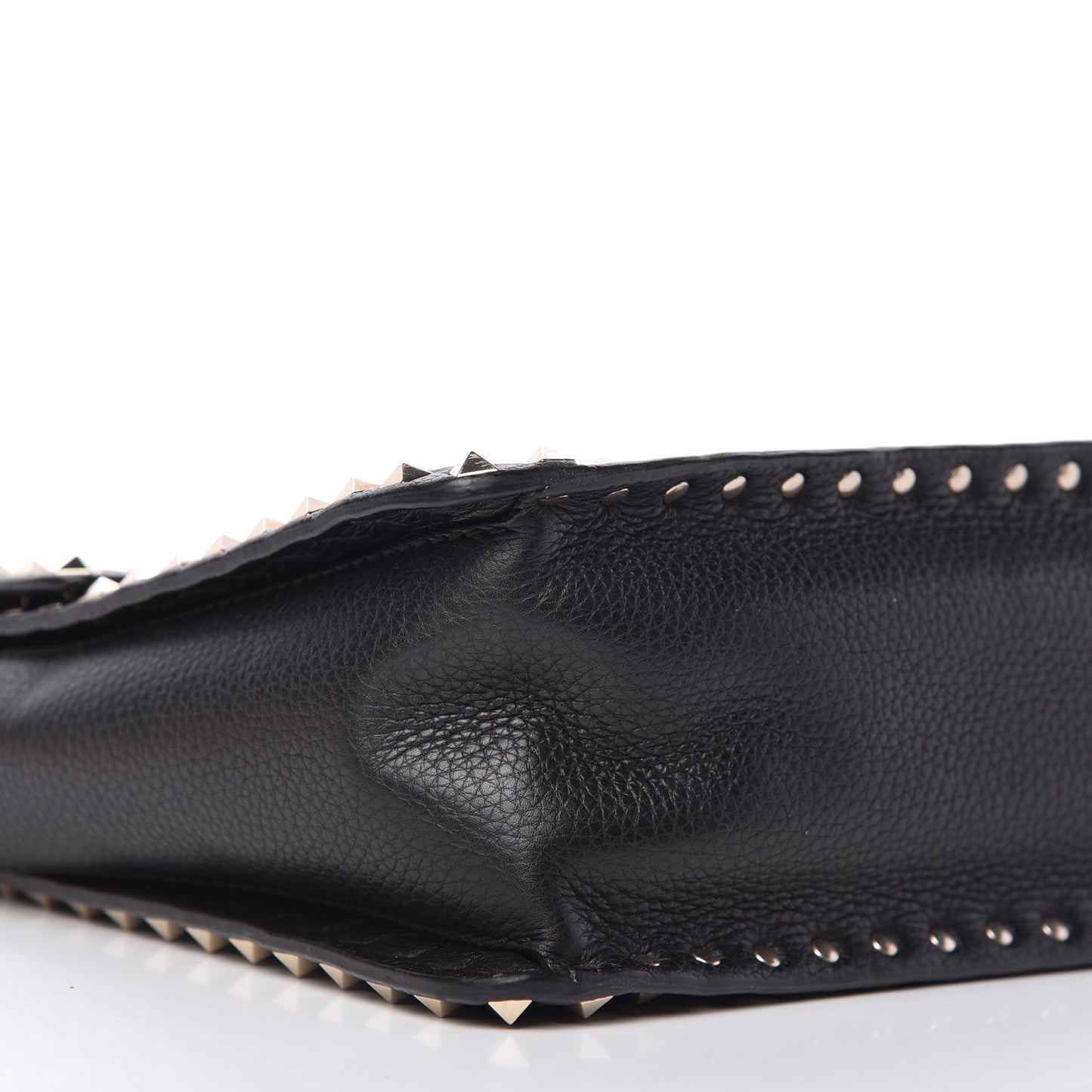 Grained Calfskin Rockstud Top Handle Flap Shoulder Bag Black