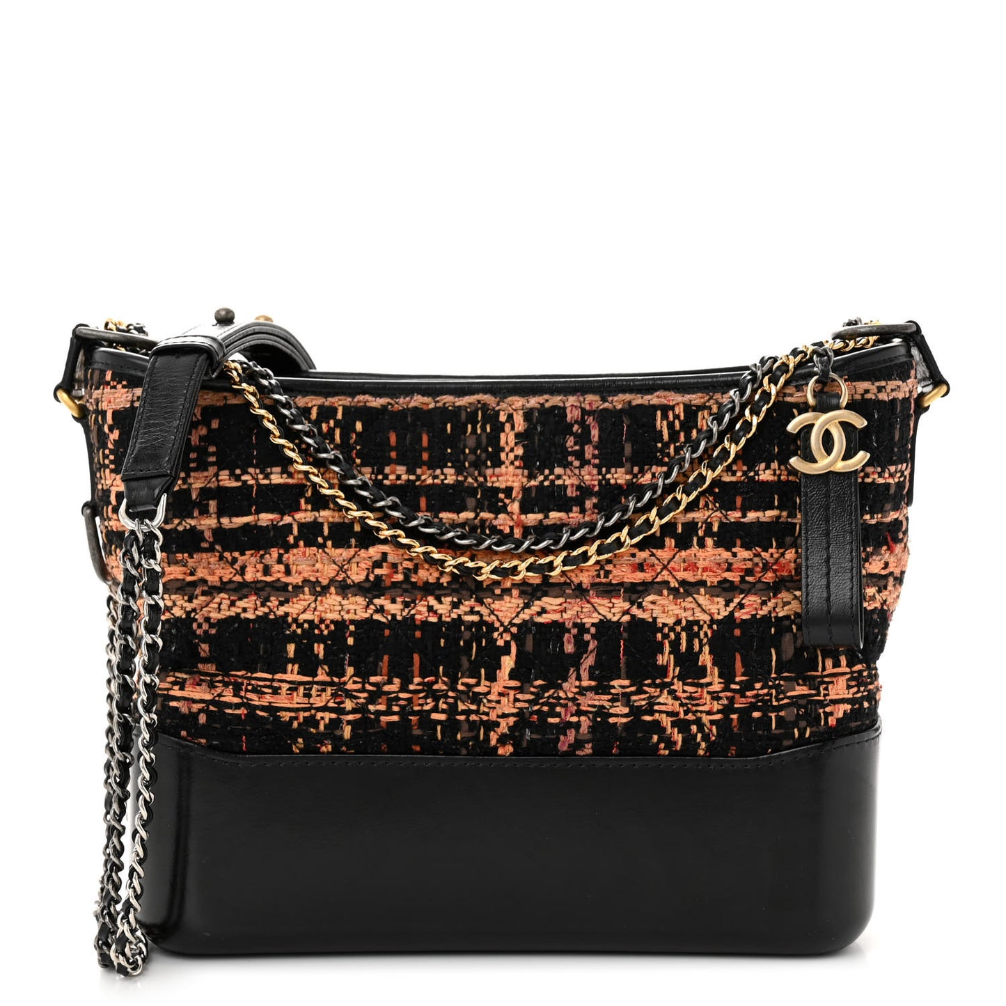 Tweed Calfskin Medium Gabrielle Hobo Black Brown