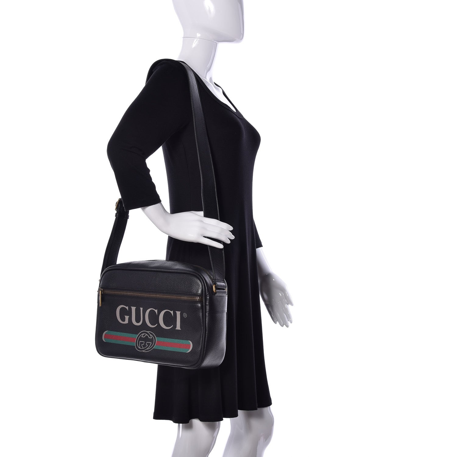 Gucci Pebbled Calfskin Logo Messenger Bag Black 2 of 9