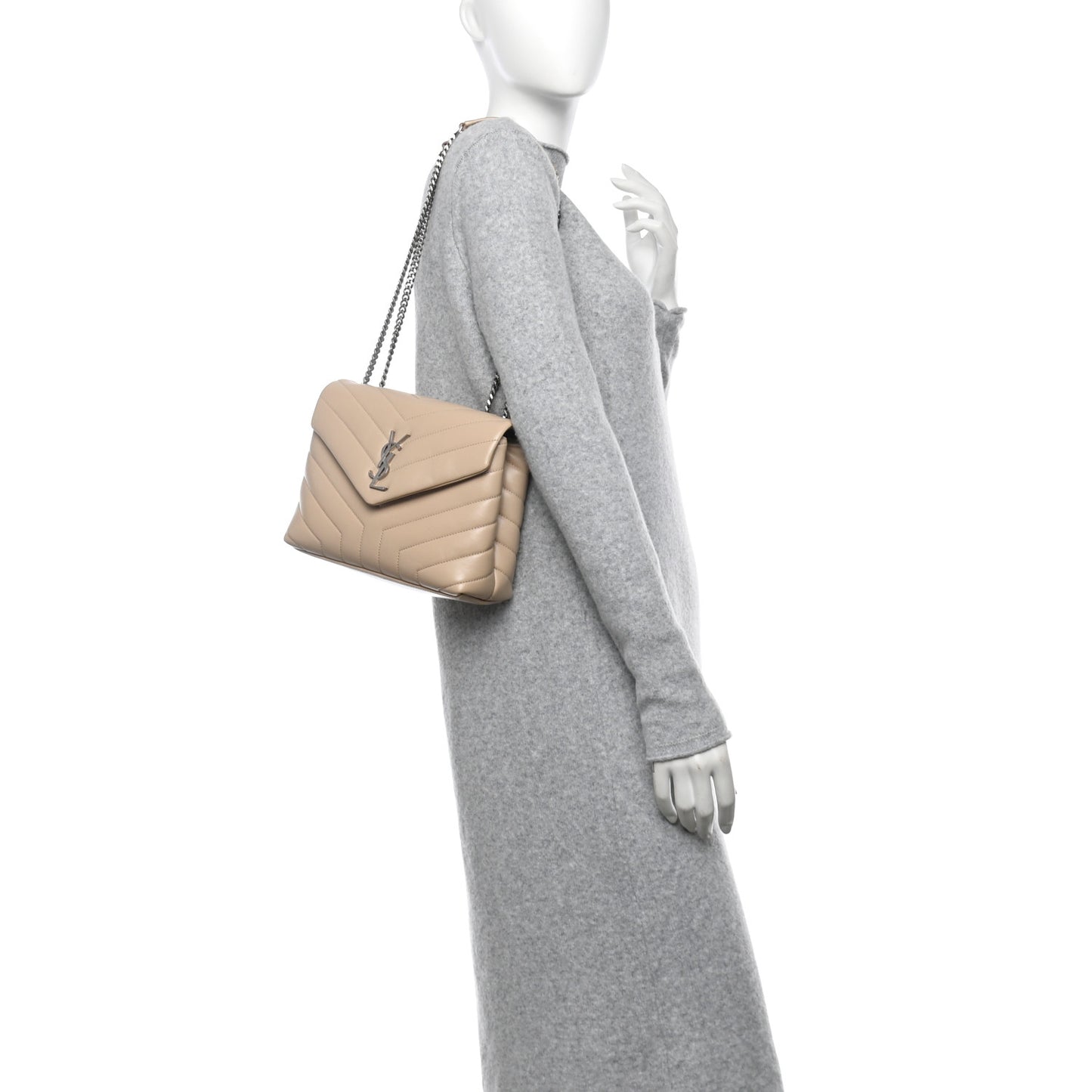 Calfskin Y Quilted Monogram Small Loulou Chain Satchel Nude