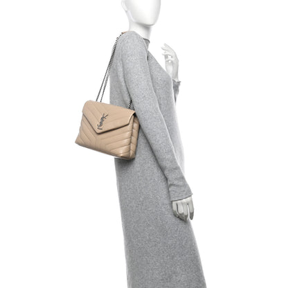 Saint Laurent Calfskin Y Quilted Monogram Small Loulou Chain Satchel Nude 2 of 10