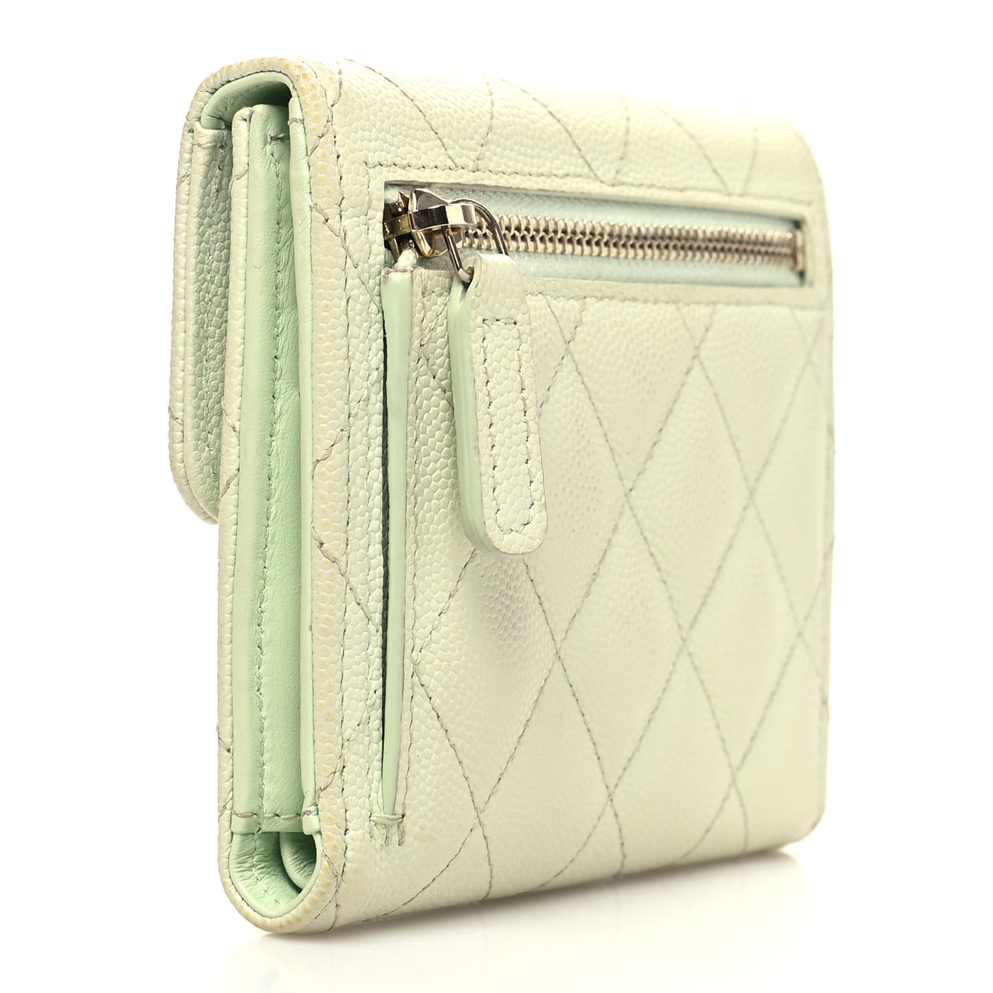 Caviar Quilted Compact Flap Wallet Light Green