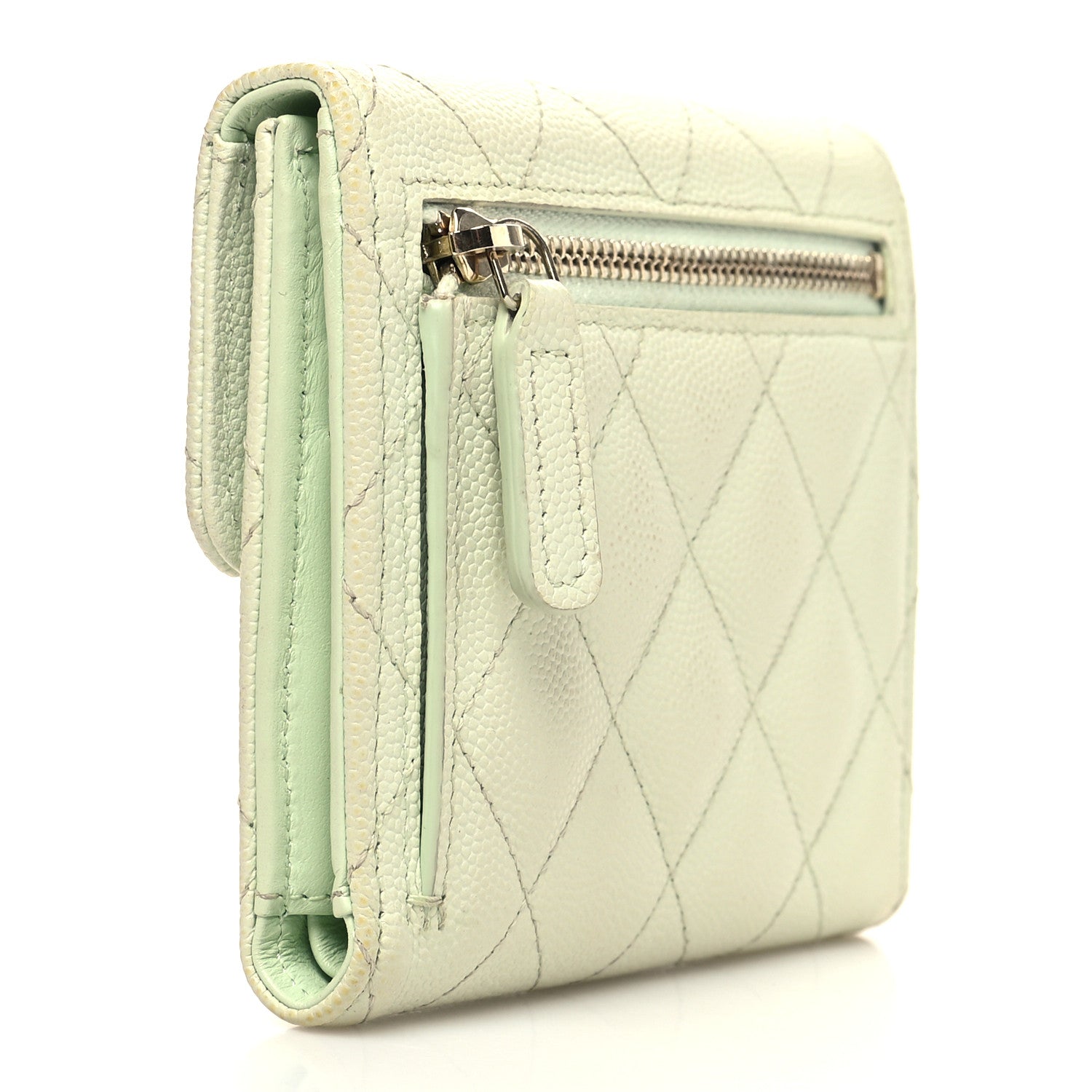 Chanel Caviar Quilted Compact Flap Wallet Light Green 3 of 12