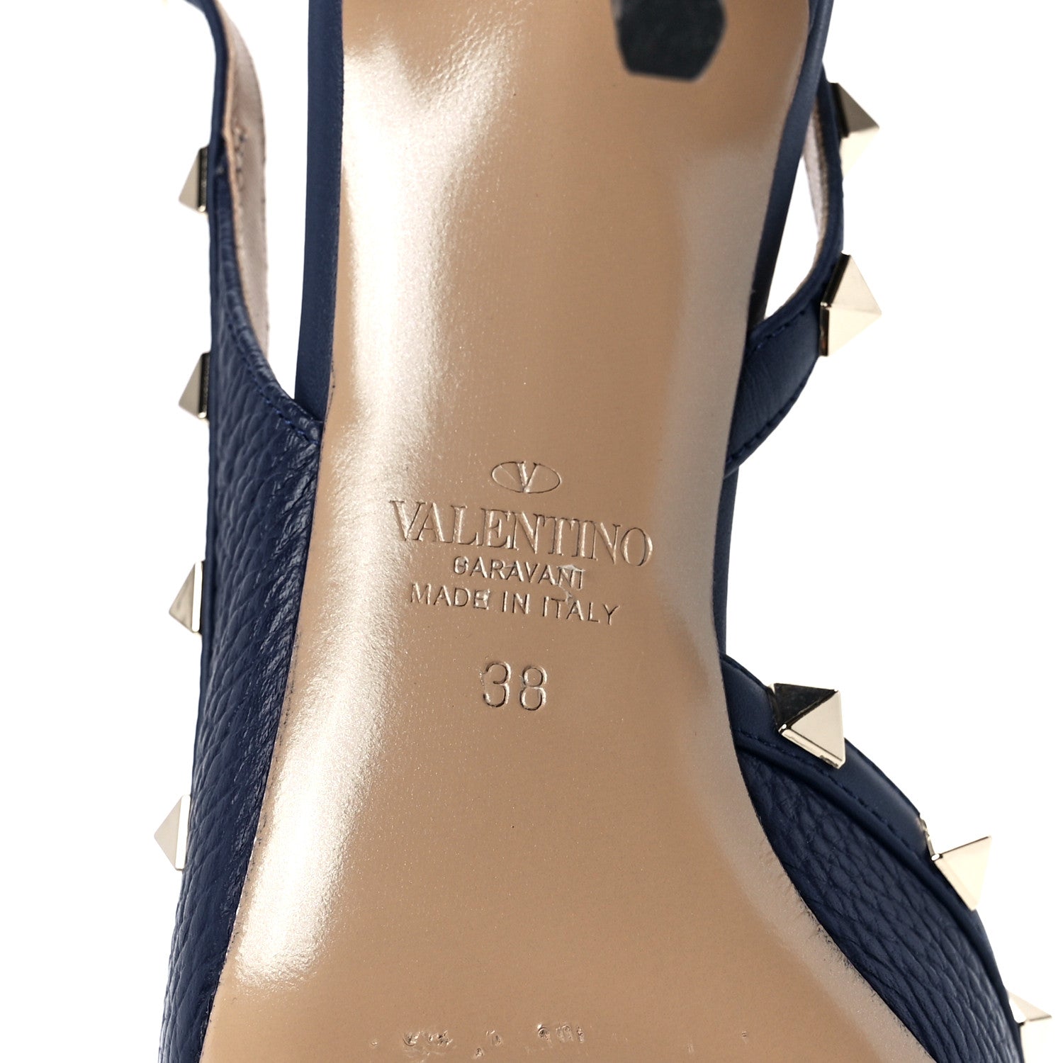 Valentino Garavani Pebbled Calfskin Rockstud Half D'Orsay Slingback 85mm Pumps 38 Pure Blue 6 of 9