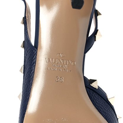Valentino Garavani Pebbled Calfskin Rockstud Half D'Orsay Slingback 85mm Pumps 38 Pure Blue 6 of 9