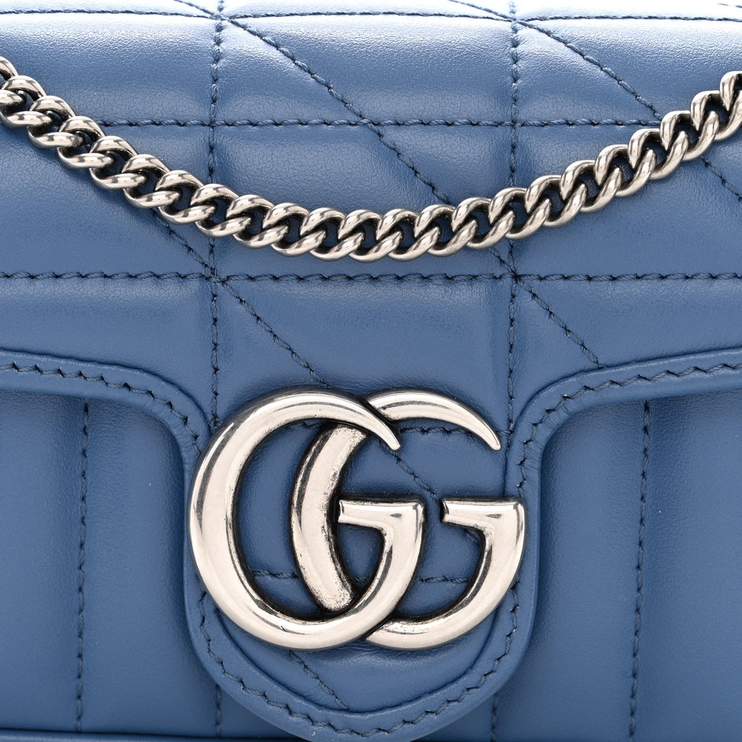 Gucci Calfskin Matelasse Aria Super Mini GG Marmont Shoulder Bag Clear Blue 8 of 10
