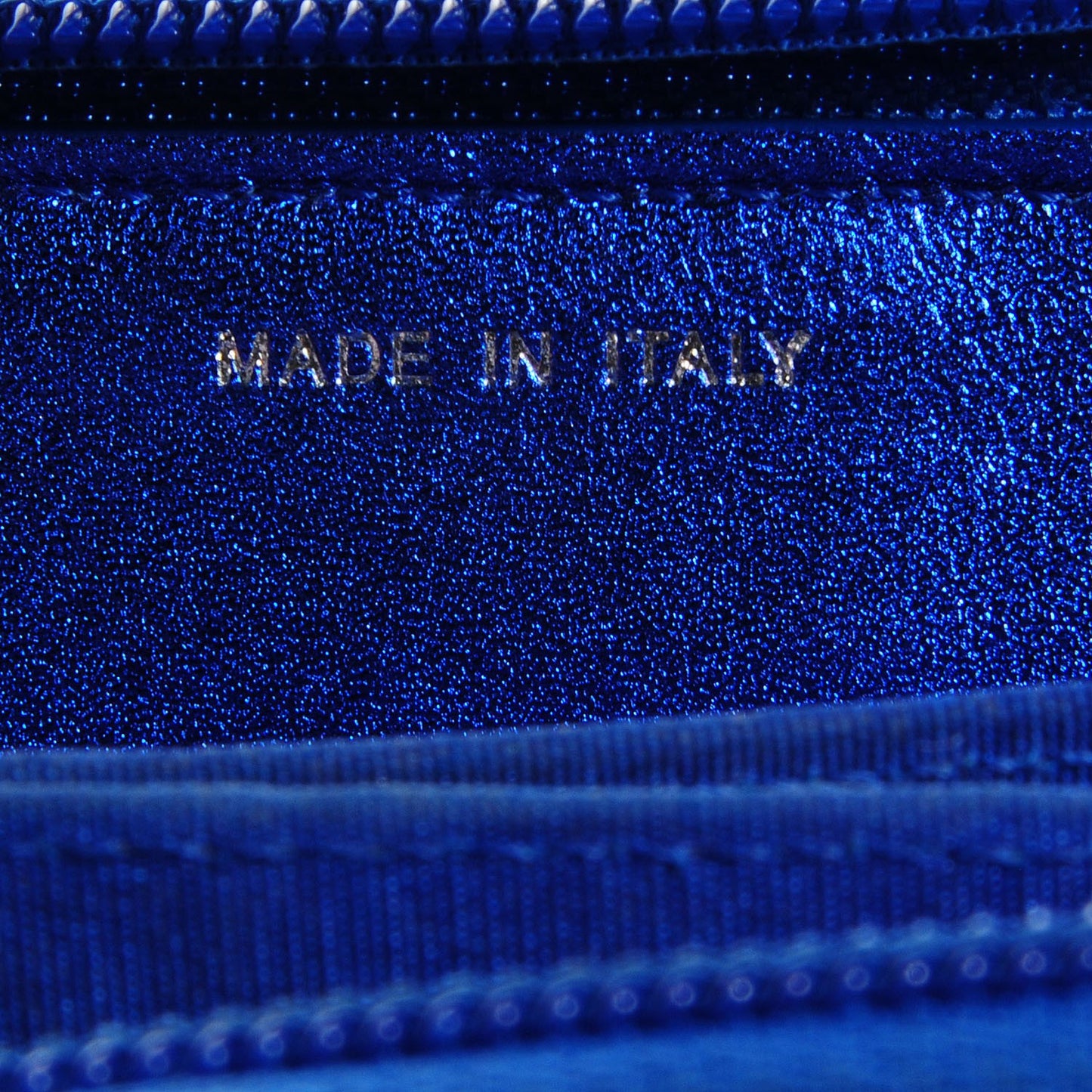 Metallic Patent Quilted Boy Zip Around Wallet Blue