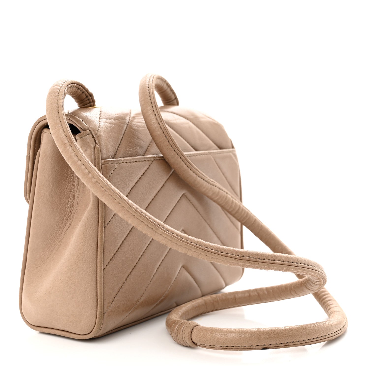Chanel Lambskin Chevron Quilted Small Single Flap Beige 3 of 12