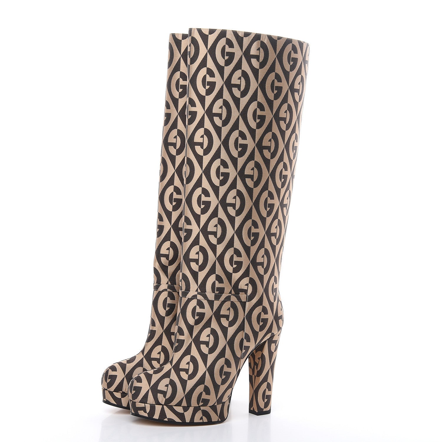 Gucci Fabric G Rhombus Print Platform Boots 38 Beige Cocoa 3 of 8