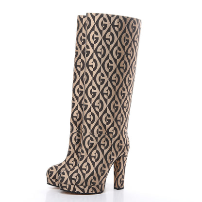 Gucci Fabric G Rhombus Print Platform Boots 38 Beige Cocoa 3 of 8