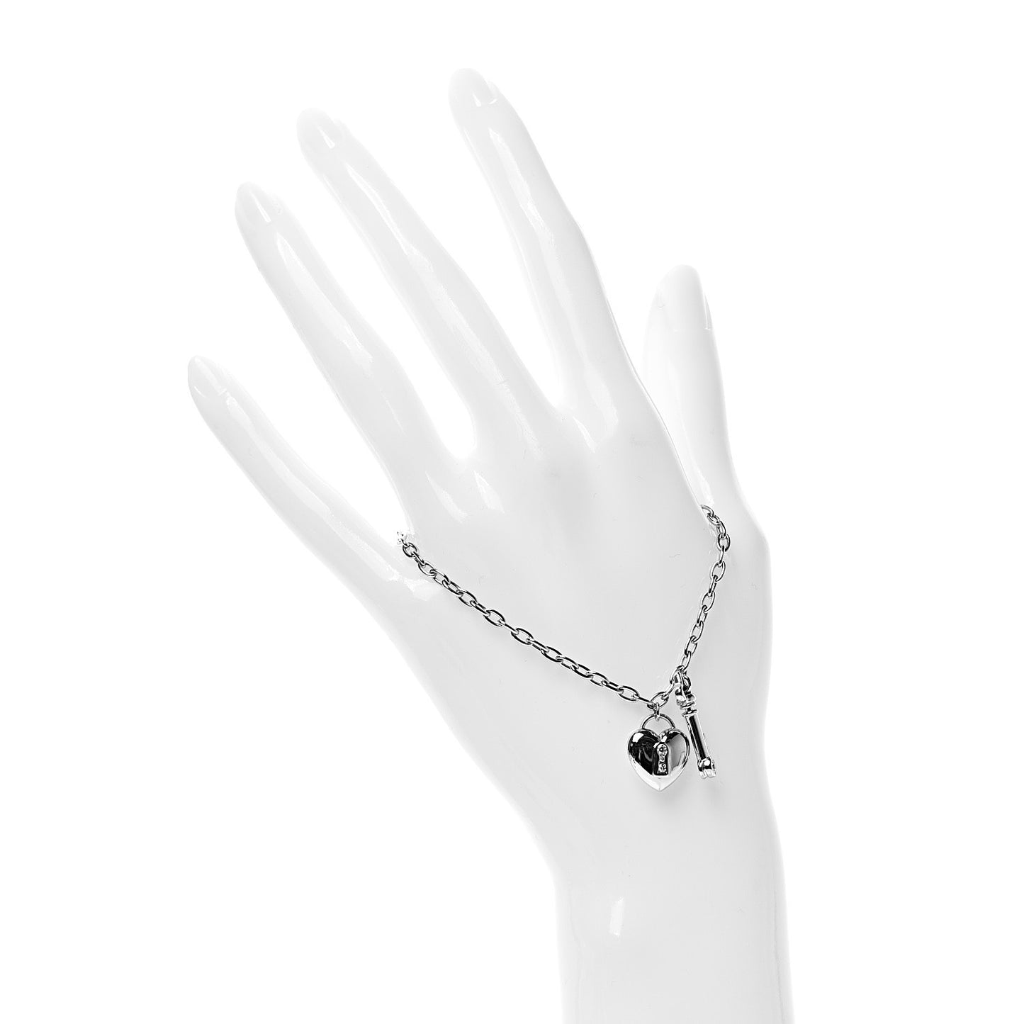 Platinum Diamond Heart Lock and Key Charm Bracelet