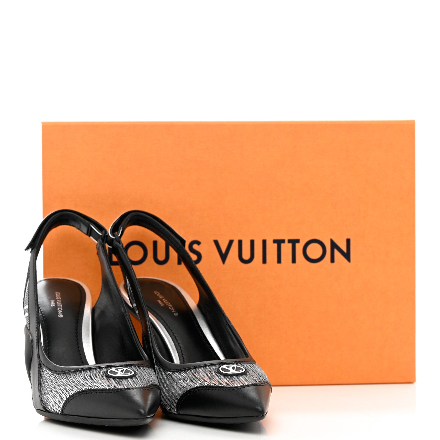 Louis Vuitton Calfskin Sequin Archlight Slingback Pumps 37 Black 9 of 9