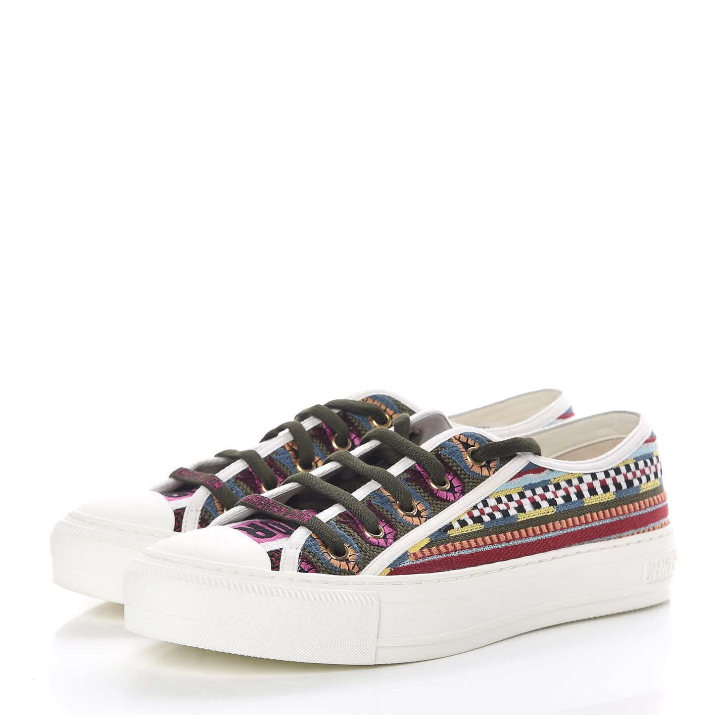 Canvas Ethnic Embroidered Womens Walk'N'Dior Low Top Sneakers 39.5 Fuchsia