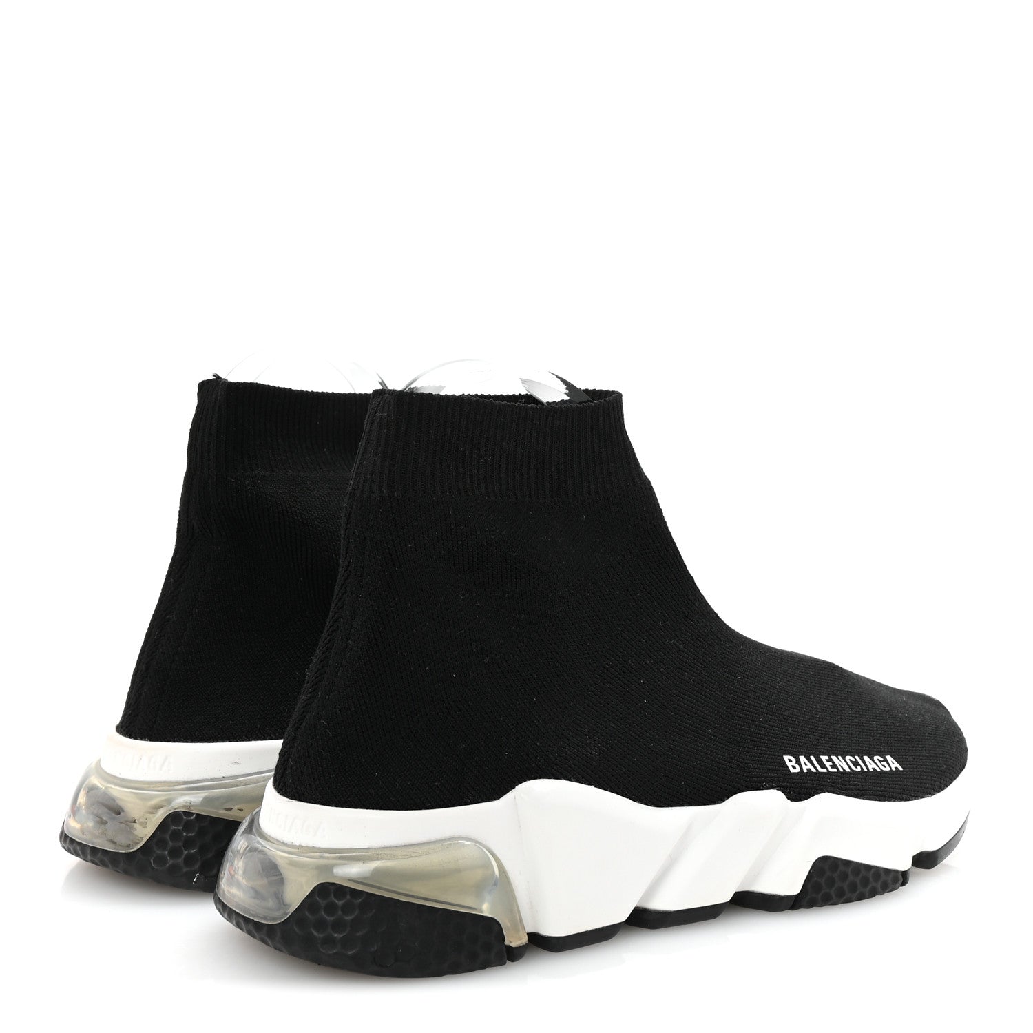 Balenciaga Neoprene Knit Womens Speed Clear Sole Sneakers 38 Black White 5 of 9