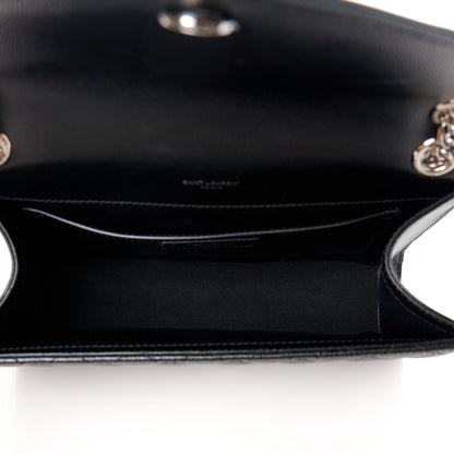 Saint Laurent Grain De Poudre Textured Mixed Matelasse Triquilt Medium Monogram Satchel Black 5 of 12