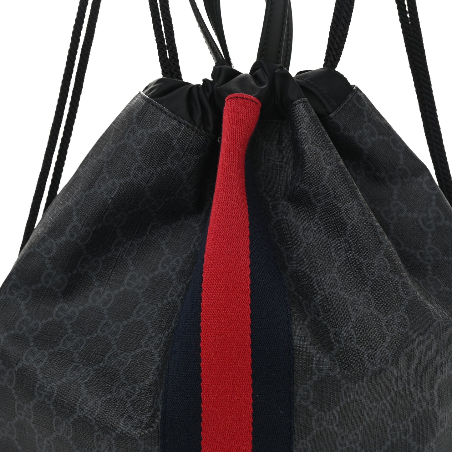 Soft GG Supreme Monogram Appia Calfskin Web Drawstring Backpack Black