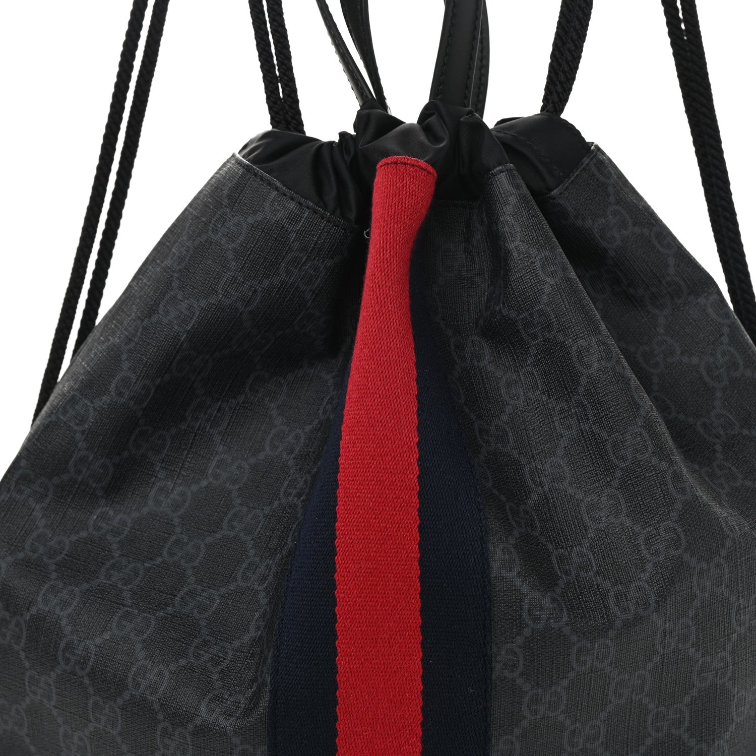 Gucci Soft GG Supreme Monogram Appia Calfskin Web Drawstring Backpack Black 9 of 10