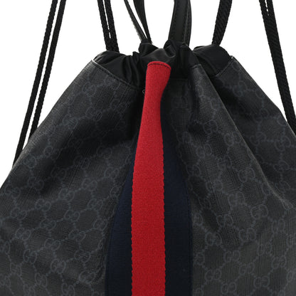 Gucci Soft GG Supreme Monogram Appia Calfskin Web Drawstring Backpack Black 9 of 10