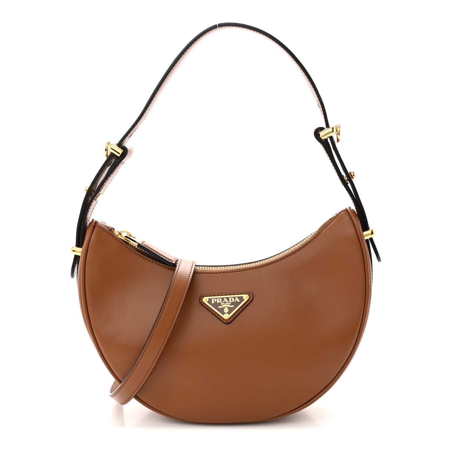 Prada Soft Calfskin Arque Shoulder Bag Cognac 1 of 11